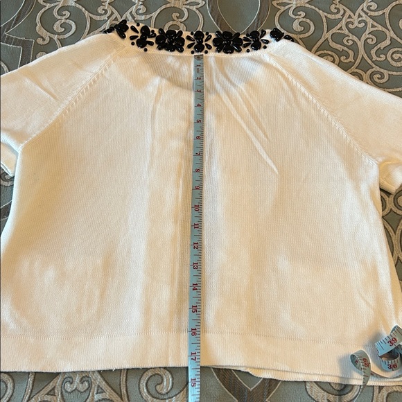 Nanette Lepore - White Cotton Cardigan with black beadwork. Size L - Picture 7 of 10